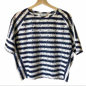 Urban Revivo White Navy Striped Lace Top Shirt